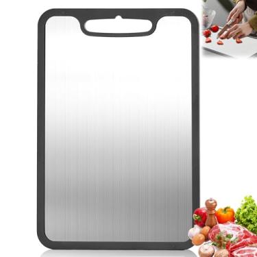 Imagem de Tábuas de corte de titânio para cozinha e acampamento, tábua de corte de metal, borda de silicone antiderrapante e não cortada, alça embutida, longa duração, resistente a manchas, resistente à