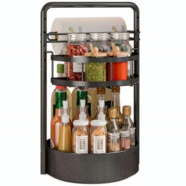 Imagem de Organizador giratório de 2 camadas com suporte de toalha de papel, organizador Lazy Susan para condimentos, garrafas, frascos, porta-temperos de metal para bancada e armário de cozinha