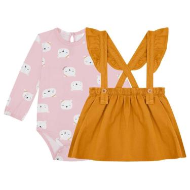 Imagem de Body Salopete Bebê Menina Rosa Estampado/Amarelo Kukiê-Feminino