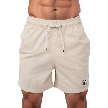 Imagem de Short Mauricinho Bermuda Linho Casual Premium Cós Com Cordão Ajustavel Bolsos Lateral Liso Verao-Masculino