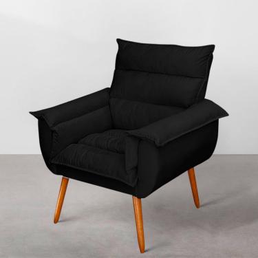 Imagem de Poltrona Decorativa Moderna Sala de Estar e Recepção Monza Pés Palito Suede Preto - Desk Design