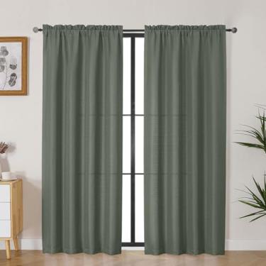 Imagem de Lecloud Bessie Cortinas verde-oliva para decoração de quarto 182 cm de comprimento, 2 peças, cortinas de janela para decoração de casa com filtro de luz para sala de estar, cortinas macias e arejadas