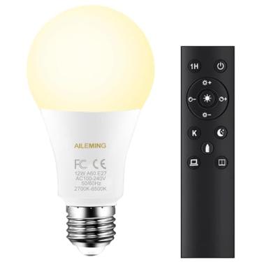 Imagem de AILEMING Lâmpada LED E27 com controle remoto de 2,4 GHz, luz inteligente com mudança de cor A19 12W 1000lm para sala de estar, calmante de humor, equivalente a 100 W, regulável de 1% a 100% 2700-6500K