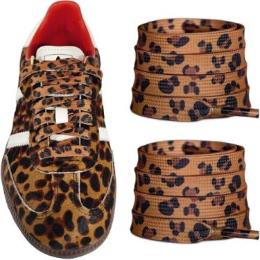Imagem de UamGlsob Cadarços para Samba/SL72/Japan Leopard Print Sneakers, 8 mm Poliéster Flat Cheetah Animal Strings Replacement Laces, Marrom, preto, 39"/100cm