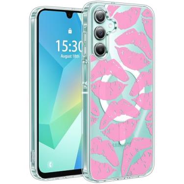 Imagem de Jkvare Capa para Samsung Galaxy A16 compatível com MagSafe, capa protetora magnética sem fio com padrão estético cristalino para mulheres e meninas - lábios rosa
