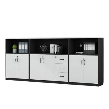 Imagem de KEG801302 Armário de arquivo de gaveta com seis portas, três armários de escritório, armário de armazenamento variado, branco + preto