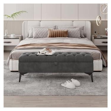 Imagem de KEG801302 Banco de armazenamento moderno banco de entrada moderno banco de extremidade da cama banco otomano estofado de veludo bancos de quarto para pé da cama banco tufado banco de apoio para os pés