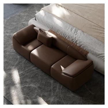 Imagem de Banco estofado moderno para uso na sala de estar ou no final da cama, banco longo estofado com braços de almofada, apoio para os pés para entrada, sala de estar, quarto, decoração de porta da frente