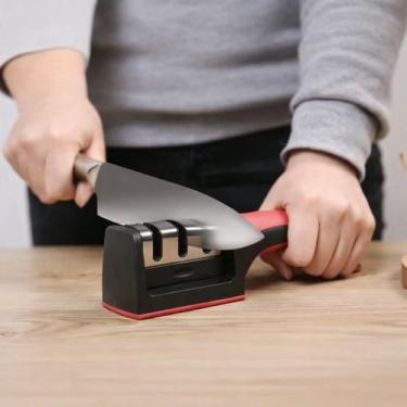 Imagem de Amolador Afiador Manual Facas Cutelo 3 Em 1 Uso Doméstico Profissional