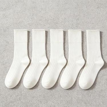 Imagem de Meias femininas antibolinhas perfumadas desodorizantes, 53,5% algodão, meias térmicas de inverno, pacote com 5, branco creme