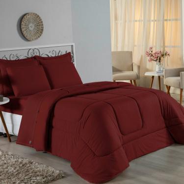 Imagem de Kit Edredom Dupla Face + Jogo De Lençol Casal Nobre 6 Peças Malha 100% Algodão - Vinho