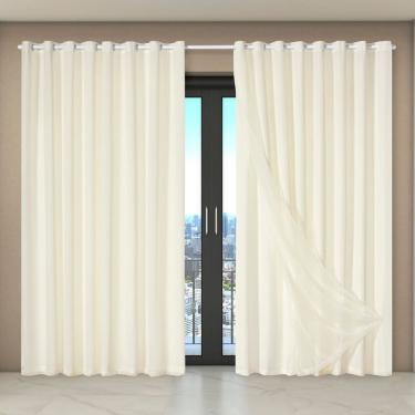Imagem de Cortina Dual Forro Microfibra Com Voil Liso 4,00 X 2,70 100% Poliéster - Bege