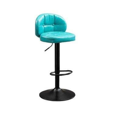 Imagem de KHUTRW3D Balcão de cozinha moderno banco de bar de ferro simples encosto alto banco de bar cadeira giratória cadeiras de bar (azul)