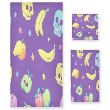 Imagem de xigua Conjunto de toalhas de banheiro com caveiras fofas absorventes macias 3 peças toalha de banho toalha de mão toalhas decorativas para banheiro, academia, hotel, praia, piscina