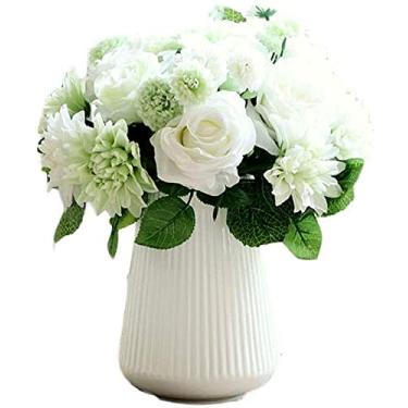 Imagem de Vaso de estilo europeu, conjunto de buquê de flores falsas, decoração de rosa, decoração de casa, sala de estar, vaso bonito (tamanho: estilo cinco) ()