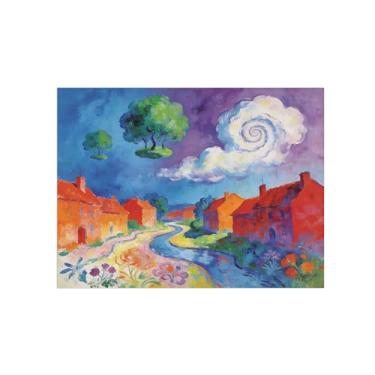 Imagem de BMZFYBS Impressão em tela de arte de parede de paisagem - nuvens de aldeia - pintura de decoração de árvore - imagens para sala de estar 30 x 40 cm 12 x 16 pol sem moldura