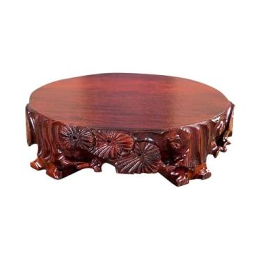 Imagem de x3anggyt5 Decoração de casa elipses base de bonsai esculpida em raiz, vasos de flores, vasos de flores estranhos artesanato em pedra suporte de madeira aplicação interna (grande)