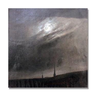 Imagem de NHLDZYH J.C. Dahl Reprodução de arte famosa, arte em tela de paisagem romântica nórdica, decoração de parede elegante para sala de estar e escritório. (Noite da lua). 60 x 60 cm - 23,6 x 23,6 pol