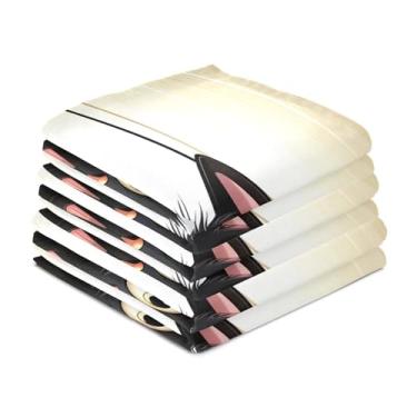 Imagem de Wassud Toalhas de cozinha com gato preto assustado panos de prato de cozinha pacote com 6 panos de prato macios com laço para pendurar toalha de mão de secagem rápida super absorvente toalhas de chá