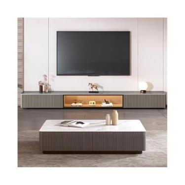 Imagem de Mesa de centro tábua de pedra moderna simples pequeno armário de chão de apartamento sala de estar mesa de centro doméstica mesa lateral (cinza, grande)