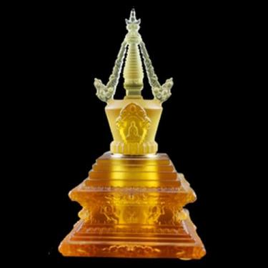 Imagem de FENNYYAR Estupa de relíquias budista de mesa doméstica, 17 cm, enfeite de esmalte colorido Stupa de decoração