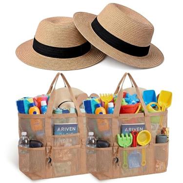 Imagem de Sadnyy 4 peças de chapéu de palha de aba larga bolsas de praia para mulheres bolsas de verão acessórios de praia lua de mel cruzeiro férias, Preto, cáqui, tamanho �nico