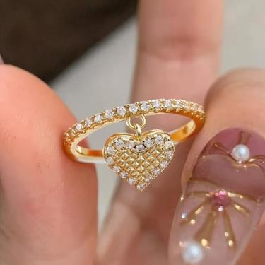 Imagem de 1 conjunto de anéis com pingente em forma de coração para mulheres, requintados, leves e luxuosos, joias finas, decoração de namoro para festa de formatura, Cobre, Sem pedra preciosa