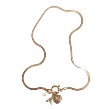 Imagem de tincolia Colar feminino de aço inoxidável estilo europeu e americano corrente de osso de cobra com pingente de coração de 26 letras