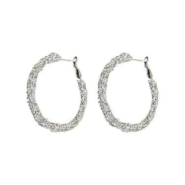 Imagem de Brincos de argola femininos banhados a ouro 14 quilates, argolas ovais de strass, argolas grandes, leves, delicadas, joias modernas, Medium, Metal, Zircônia