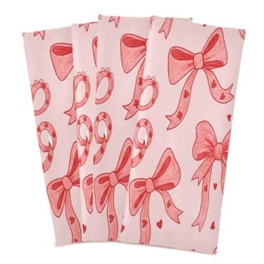 Imagem de Wassud Toalhas de prato de cozinha Bow and Ribbons, pacote com 4 panos de prato macios com laço para pendurar, toalha de mão de secagem rápida, super absorvente, toalhas de chá de mesa decorativas, 71