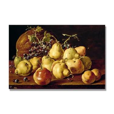 Imagem de NHLDZYH Tela vintage de frutas mortas, impressão de estilo de pintura a óleo vintage, decoração de jantar country de fazenda. C22. 80 x 120 cm. Somente tela