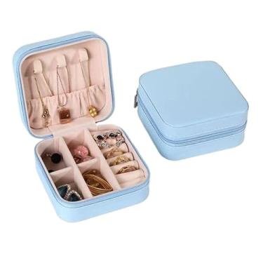 Imagem de Porta Jóias Portátil Caixinha Bolsa de Armazenamento Colar Brincos Anéis (Azul claro)