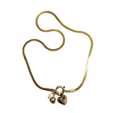 Imagem de tincolia Colar feminino de aço inoxidável estilo europeu e americano corrente de osso de cobra com pingente de coração de 26 letras