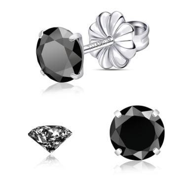 Imagem de Brincos de moissanite, brincos de titânio hipoalergênicos em ouro branco 18 quilates corte redondo cor D VVS1 Claridade Criada em Laboratório Moissanite Joia para mulheres e homens, 0,6CT-3,0CT