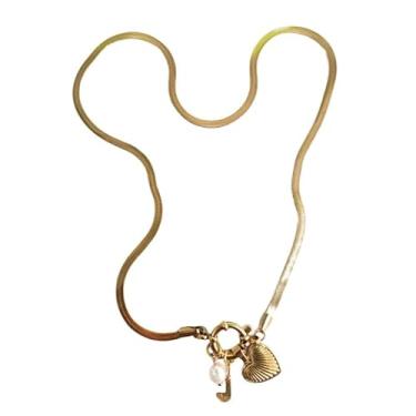 Imagem de tincolia Colar feminino de aço inoxidável estilo europeu e americano corrente de osso de cobra com pingente de coração de 26 letras