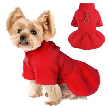 Imagem de Yikeyo Vestido de suéter para cães, roupas para cães pequenos, roupas de inverno e outono, vestido de cachorro com anel D, vestidos quentes de lã para filhotes, pulôver para animais de estimação
