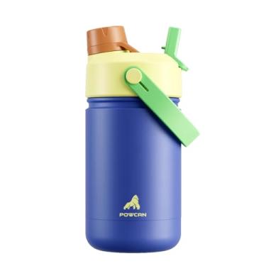 Imagem de Garrafa de água infantil isolada de 340 g: tampa de bico de canudo 2 em 1, à prova de vazamento, livre de BPA, frio 24H, compatível com porta-copos de carro, copo de aço inoxidável para escola, viagem