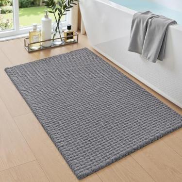 Imagem de DEXI Tapetes de banheiro 61 x 91 cm, tapete de banho lavável antiderrapante, tapete de chenille absorvente com suporte de borracha, tapete grosso ultra macio para banheira e chuveiro, cinza