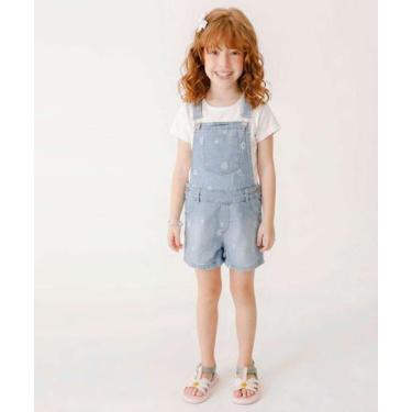 Imagem de Jardineira Infantil Jeans Flores Tam 4 a 10 Azul-56207 - Bimbus, 8, Je