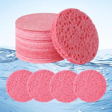 Imagem de Conjunto de 50 esponjas de limpeza facial para rotina diária de cuidados com a pele reutilizáveis almofadas de lavagem de rosto redondas para mulheres em casa (rosa)