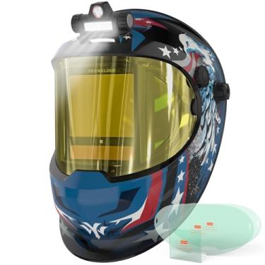 Imagem de YESWELDER Capacete de soldagem com escurecimento automático com vista lateral e LED, visão grande de 180°, filtro digital, bloqueio de luz azul, 1/1/1/1 energia solar de cor verdadeira, máscara de