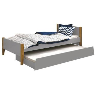 Imagem de Cama Babá Solteiro com Auxiliar Simba Cinza Fosco com Madeira - Reller