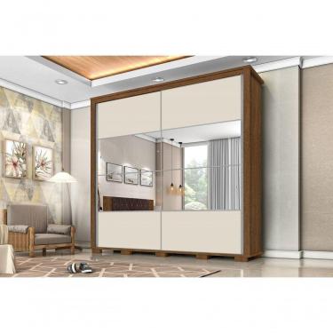 Imagem de Guarda Roupa Casal 100% Mdf California Porta Correr Com Espelho 7 Gavetas Canela Off White Carmolar