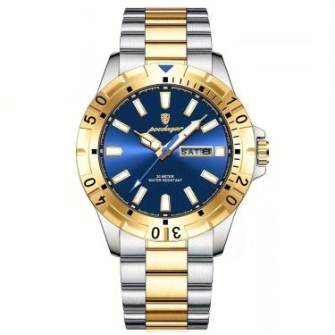 Imagem de Relógio Masculino Impermeável Pulseira De Aço Inoxidável Movimento Quartzo Estilo Casual Azul Dourado