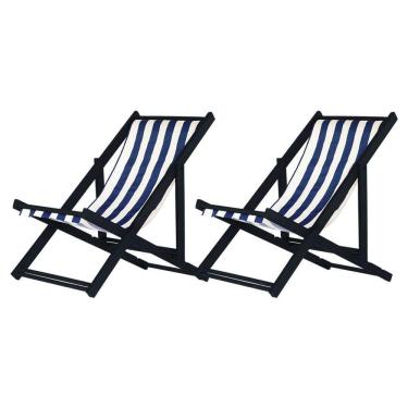 Imagem de Kit 2 Espreguiçadeiras Dobrável Black Sb-l Azul-branco