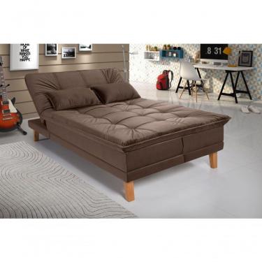 Imagem de Sofá Cama Berlim 3 Lugares Império Reclinável Casal Pés Madeira Espuma Especial D33 Suede Marrom 379