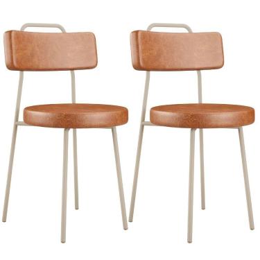 Imagem de Kit 02 Cadeiras Decorativas Estofada Sala Jantar Barcelona Arena L02 Couríssimo Camel - Lyam