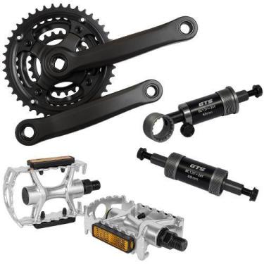 Imagem de Kit Pedivela Triplo Aço Gts e Eixo 68mm Com Pedal Alum 9/16