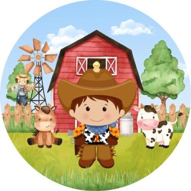 Imagem de Painel de Tecido Sublimado Redondo Cowboy Fazendinha Cute Animais c/ E