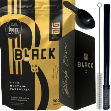 Imagem de Kit Tereré Black Erva Mate Copo quadrado Inox Preto Bomba Mola Externa